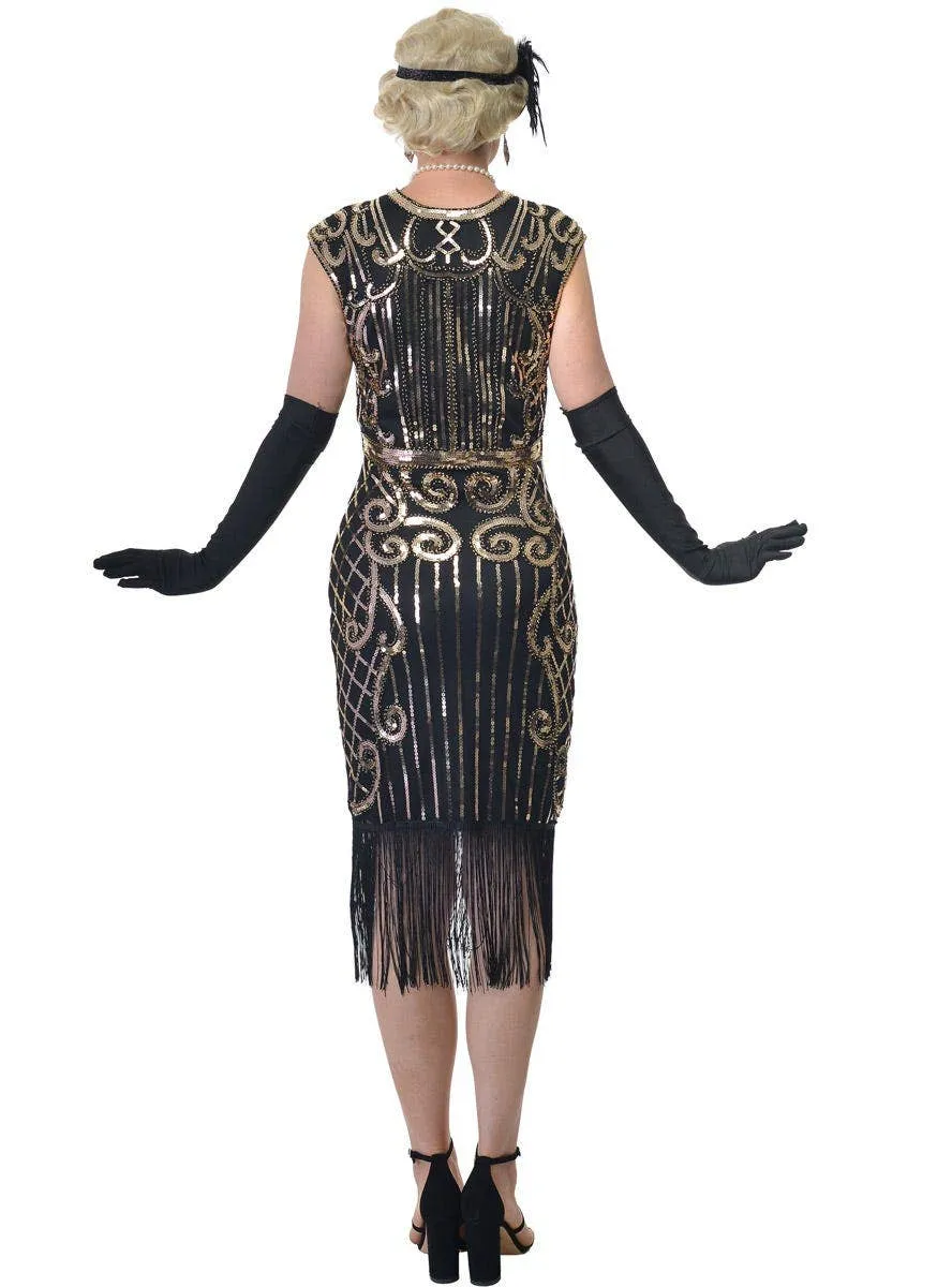 1920s Womens Plus Size Gold and Black Flapper Dress