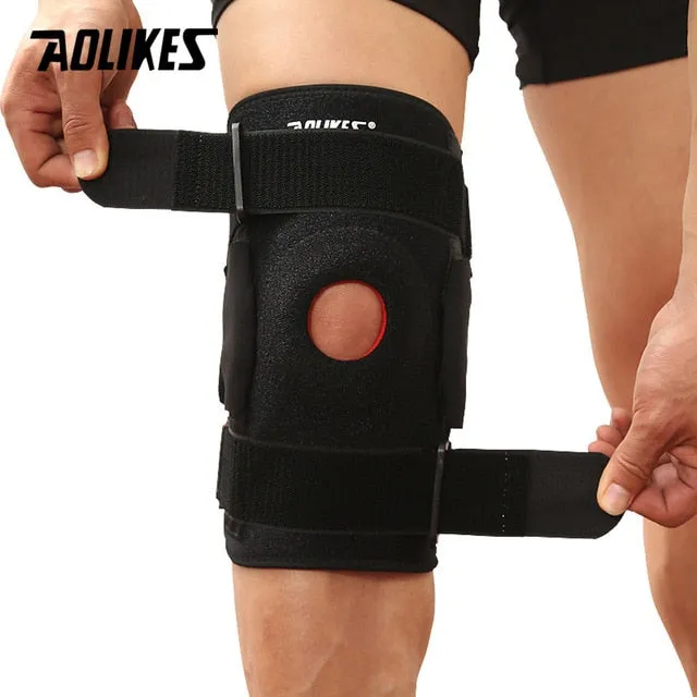 1PC Hiking Cycling Knee Support Protector With Removeble Aluminum Plate 4 Straps For Mountaineering Knee Joint Brace