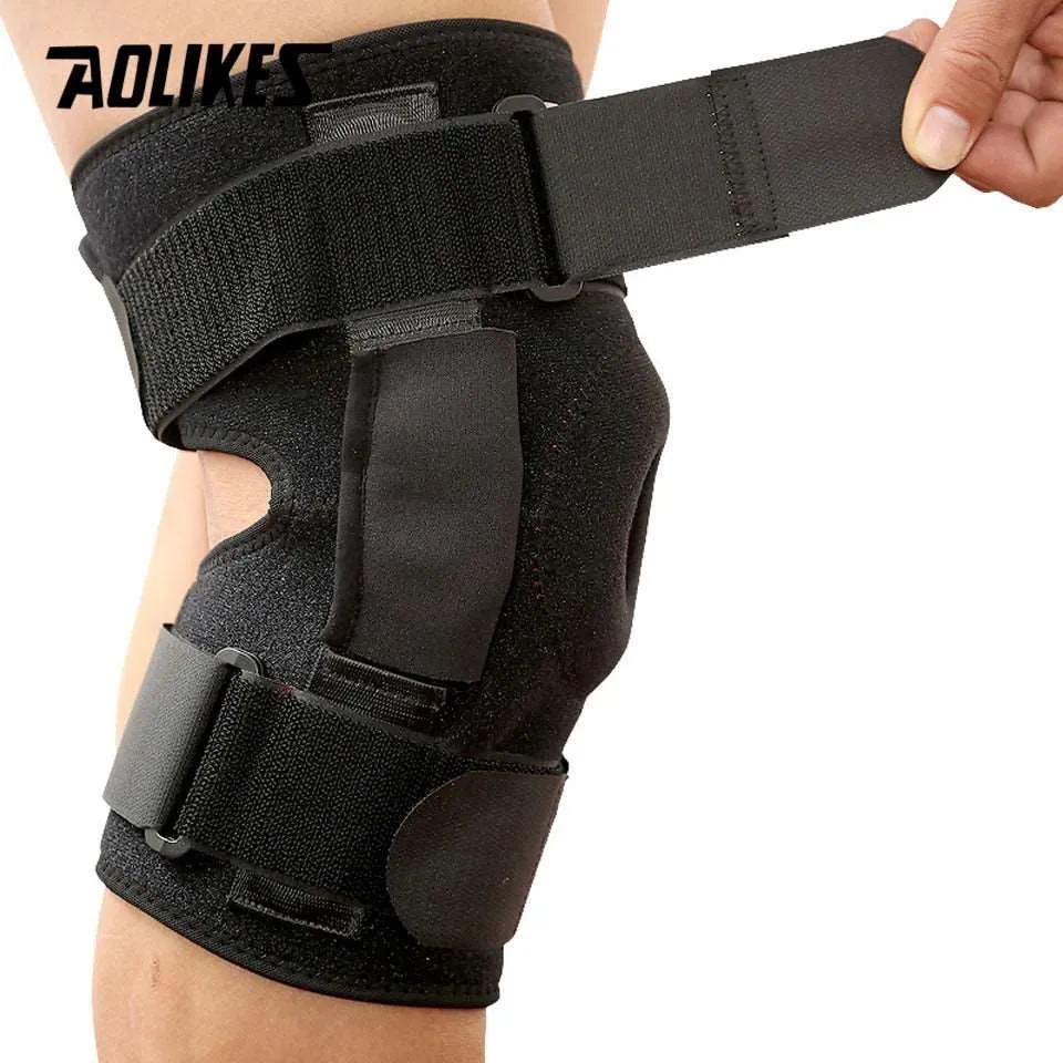 1PC Hiking Cycling Knee Support Protector With Removeble Aluminum Plate 4 Straps For Mountaineering Knee Joint Brace