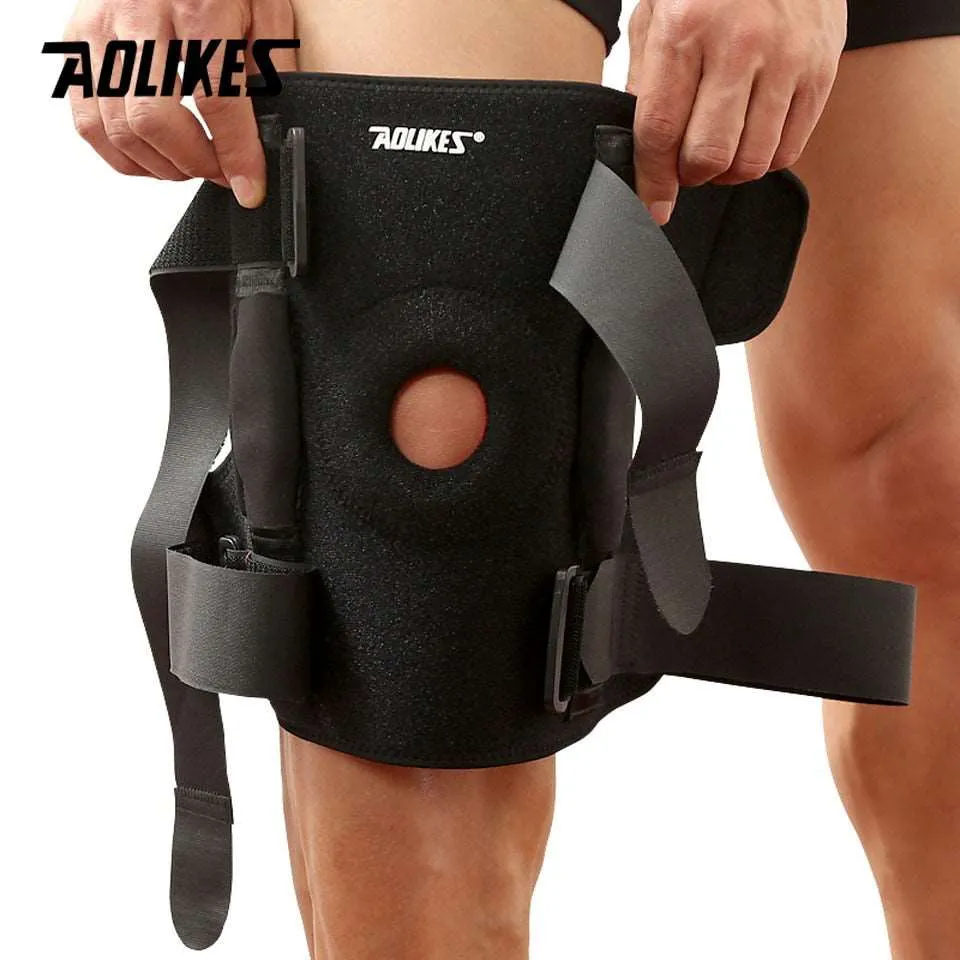 1PC Hiking Cycling Knee Support Protector With Removeble Aluminum Plate 4 Straps For Mountaineering Knee Joint Brace
