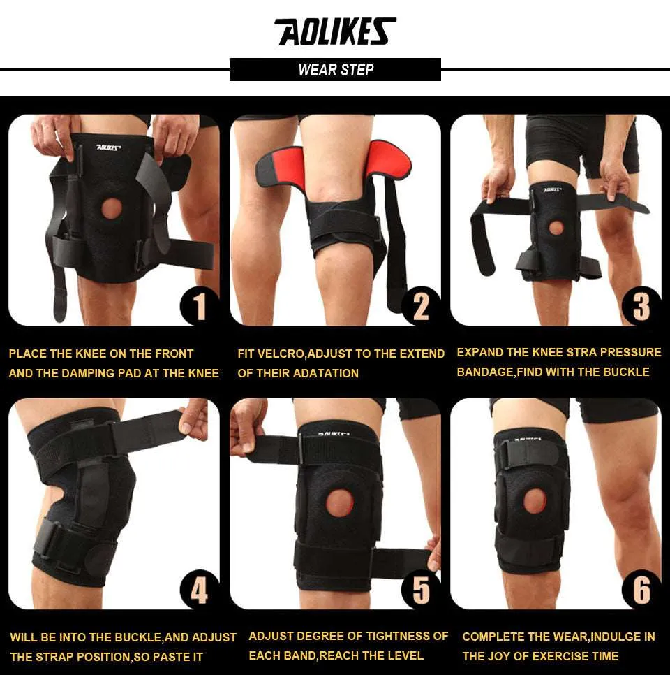 1PC Hiking Cycling Knee Support Protector With Removeble Aluminum Plate 4 Straps For Mountaineering Knee Joint Brace