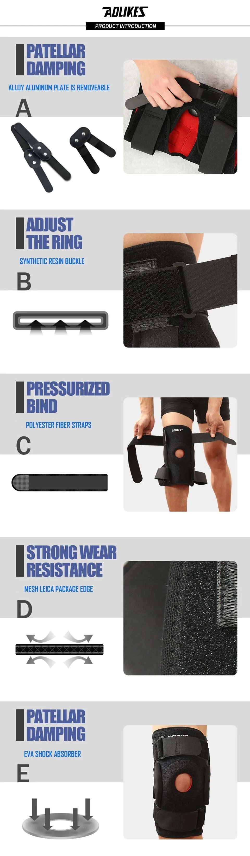 1PC Hiking Cycling Knee Support Protector With Removeble Aluminum Plate 4 Straps For Mountaineering Knee Joint Brace