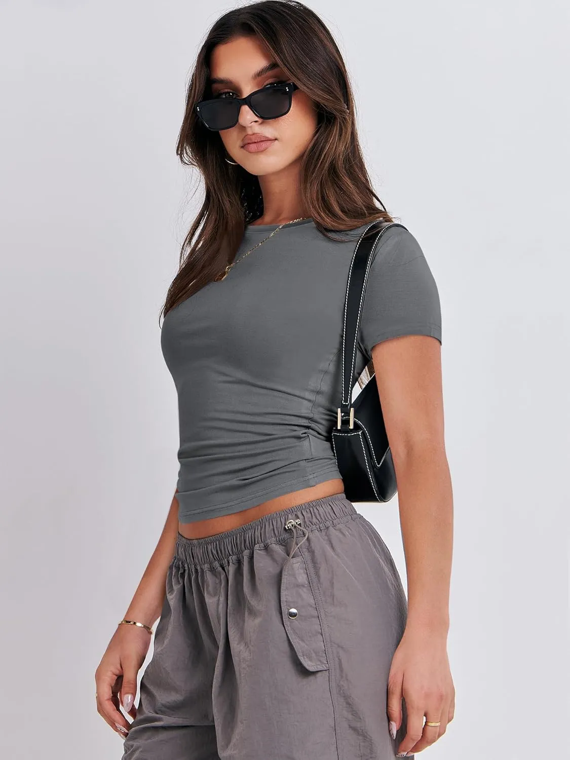 ANRABESS Womens Short Sleeve Summer T Shirts Crew Neck Slim Fit Basic Tees 2025 Crop Tops Y2k Clothes Outfits