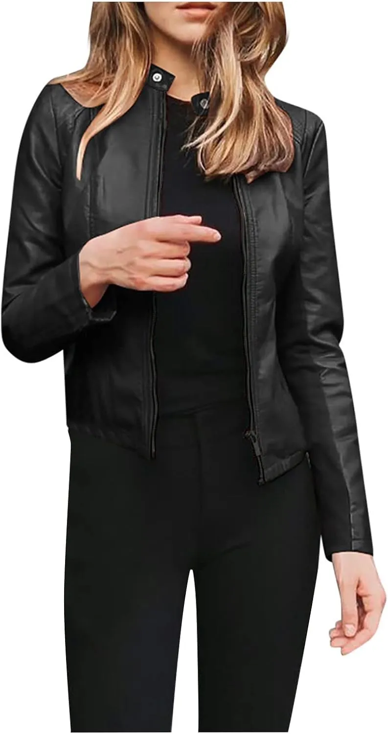 ChicCrate Womens Fashion Faux Leather Jackets Suede 2025 Outfits Winter Clothes Open Front Cropped Coat Outwear
