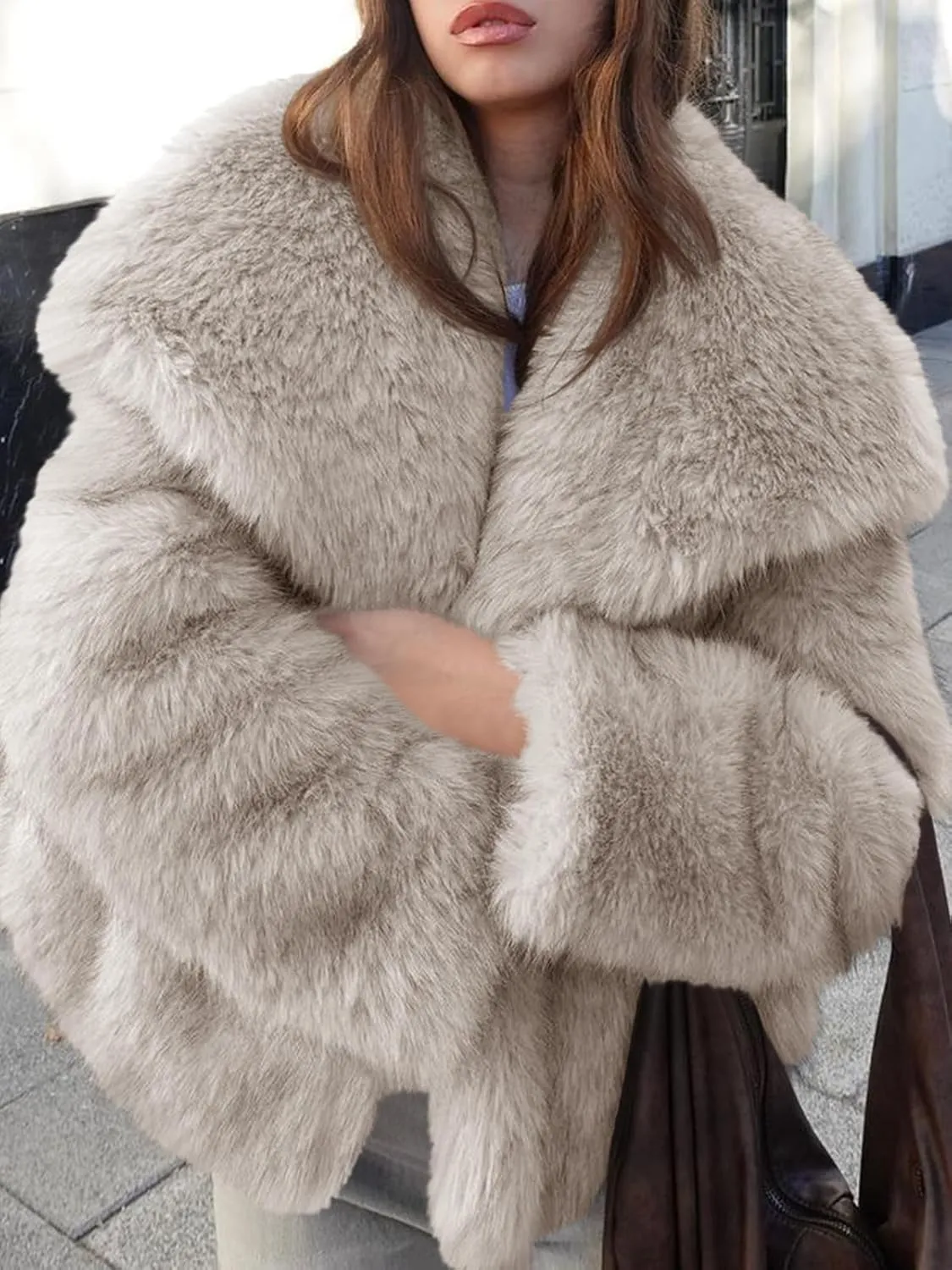 Cicy Bell Womens Faux Fur Coat Winter Shaggy Casual Oversized Lapel Jackets Warm Fuzzy Outerwear