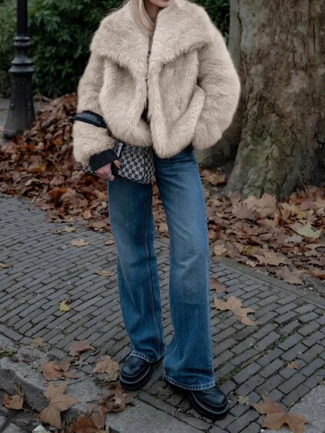Cicy Bell Womens Faux Fur Coat Winter Shaggy Casual Oversized Lapel Jackets Warm Fuzzy Outerwear