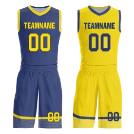 Custom Blue Yellow Classic Style Reversible Basketball Uniform Personalized BBJR-D017003