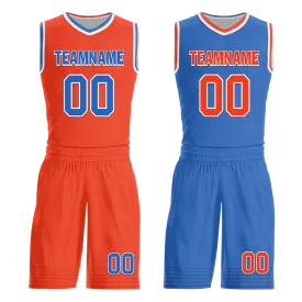 Custom Orange Blue Classic Style Reversible Basketball Uniform Personalized BBJR-D017040