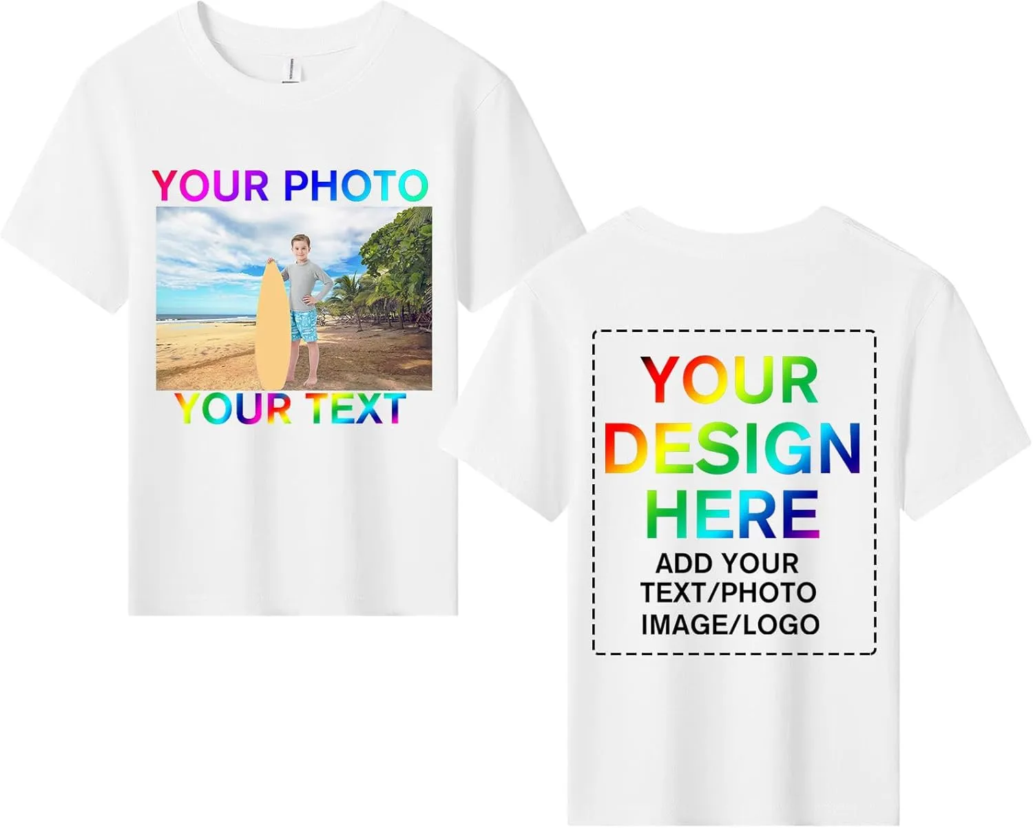Custom Personalized Shirt for Kids Children Boys Girls - Personalized Kids Shirt with Text Photo Image - Front and Back Print