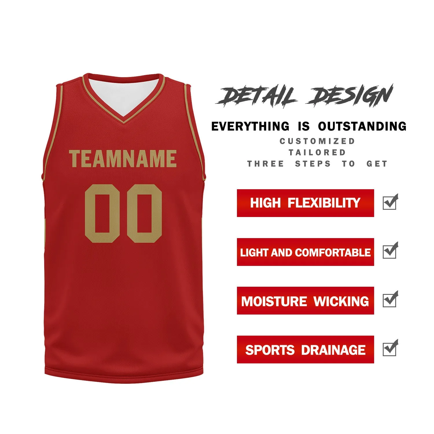 Custom Red Classic Style Sports Uniform Basketball Jersey BBJ01-D020105-21