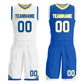 Custom White Blue Classic Style Reversible Basketball Uniform Personalized BBJR-D017004