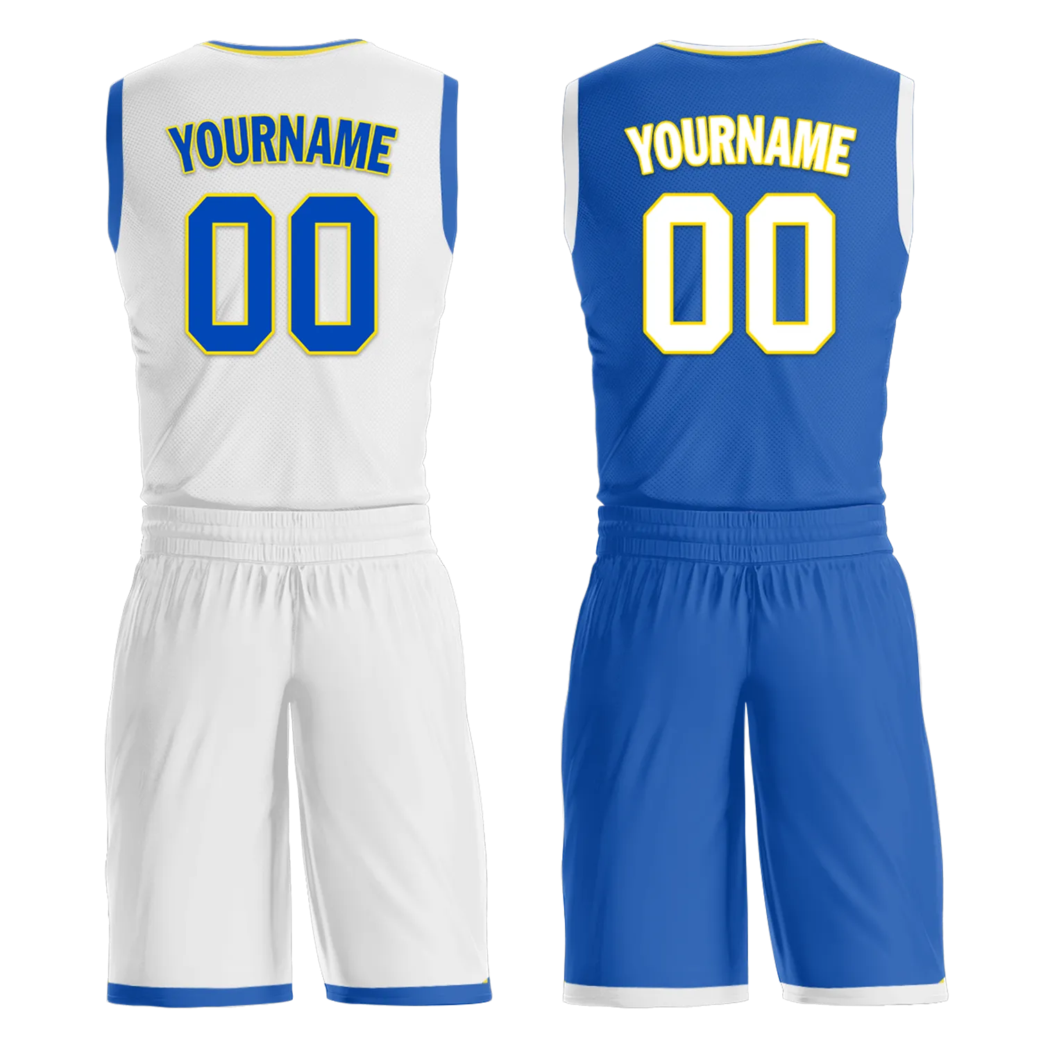 Custom White Blue Classic Style Reversible Basketball Uniform Personalized BBJR-D017004