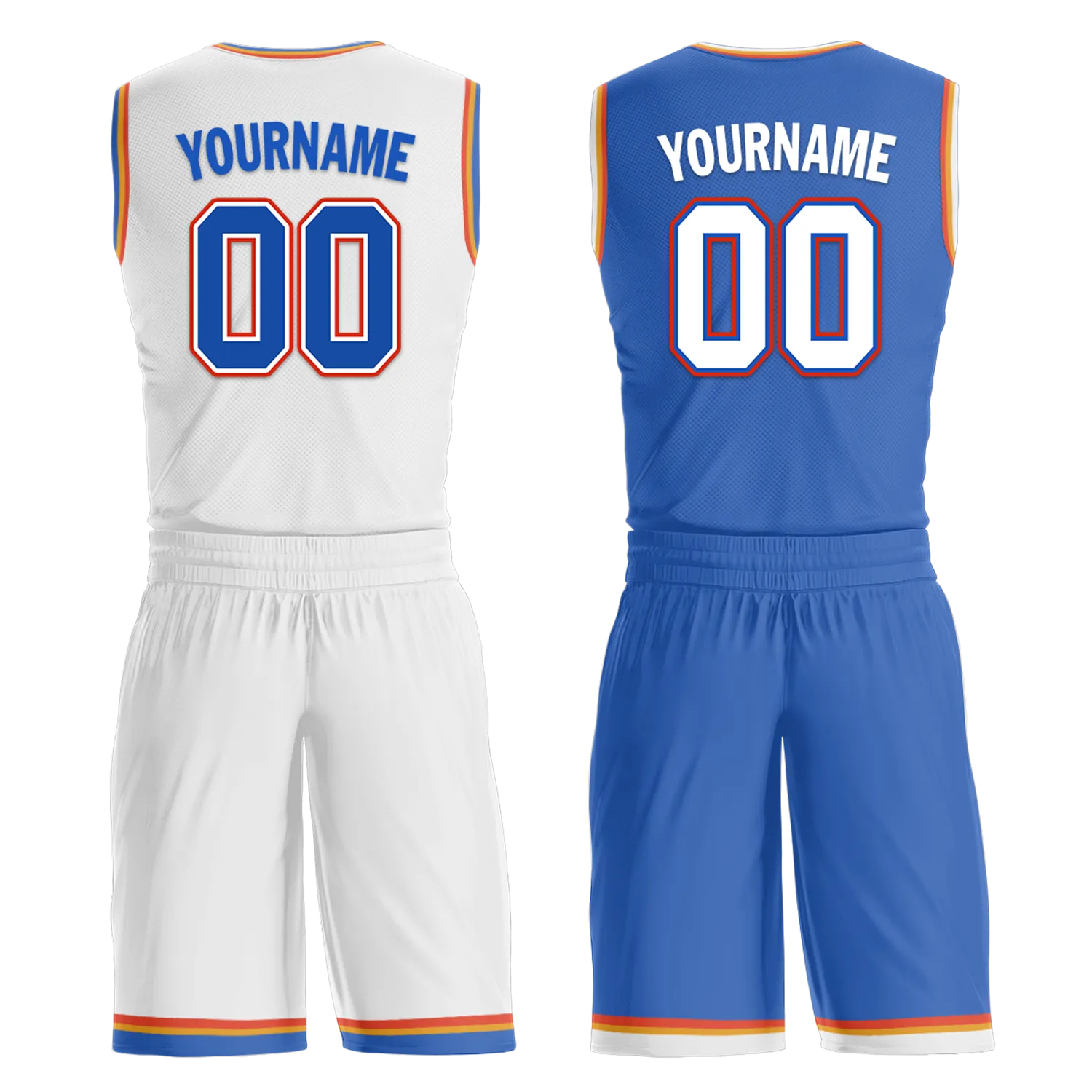 Custom White Blue Classic Style Reversible Basketball Uniform Personalized BBJR-D017039