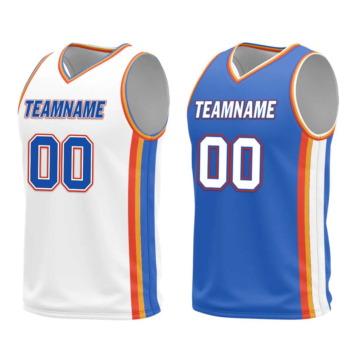 Custom White Blue Classic Style Reversible Basketball Uniform Personalized BBJR-D017039