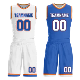 Custom White Blue Classic Style Reversible Basketball Uniform Personalized BBJR-D017039