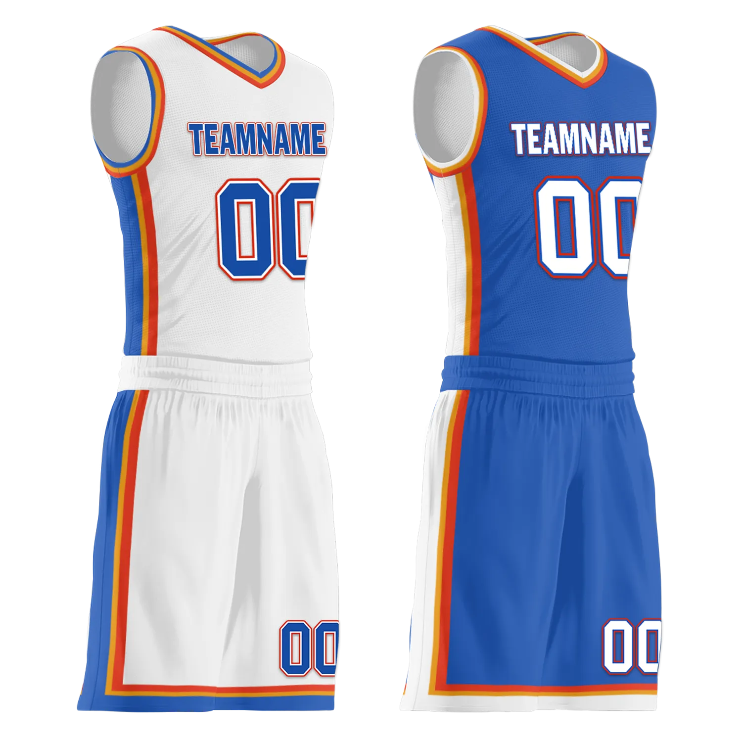 Custom White Blue Classic Style Reversible Basketball Uniform Personalized BBJR-D017039
