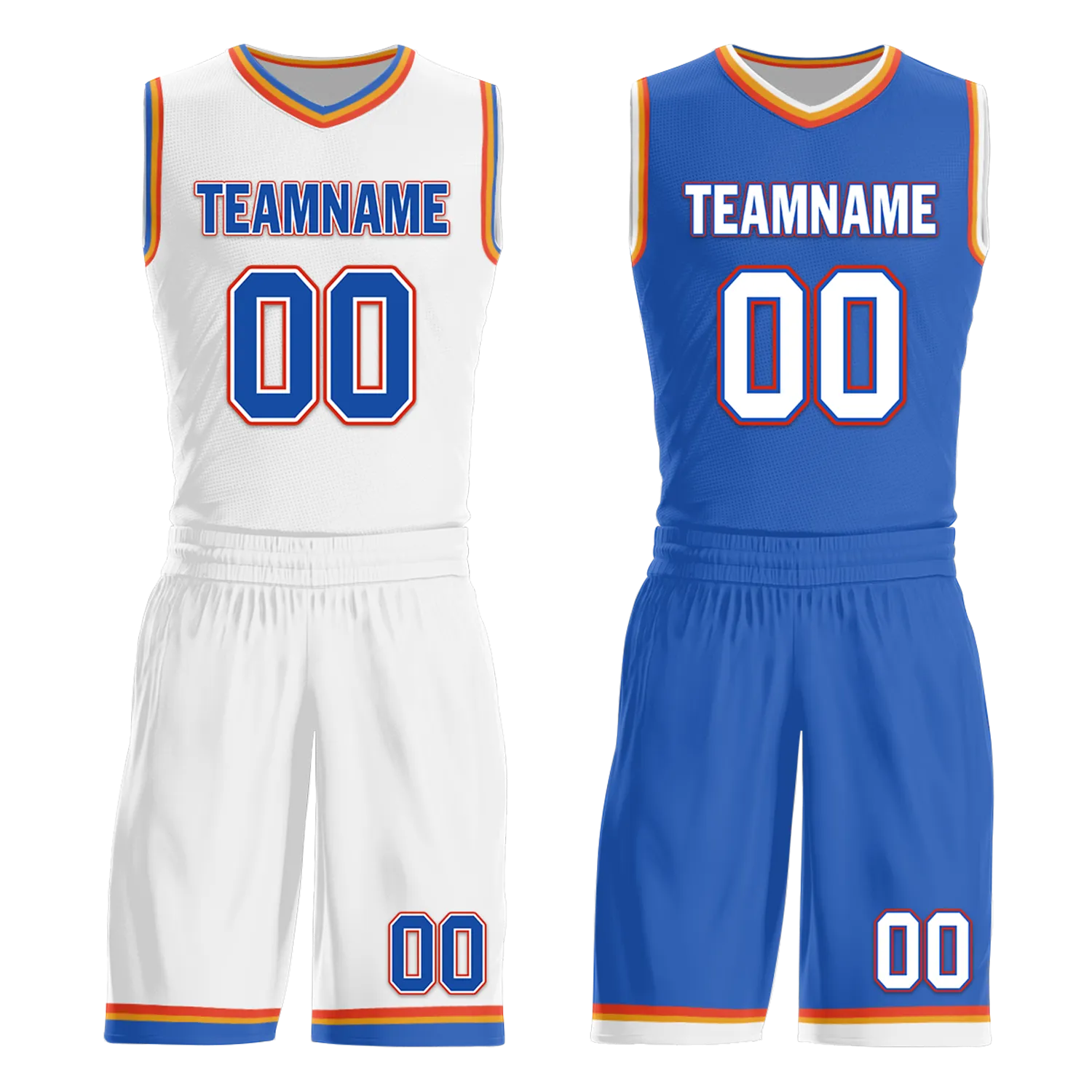 Custom White Blue Classic Style Reversible Basketball Uniform Personalized BBJR-D017039