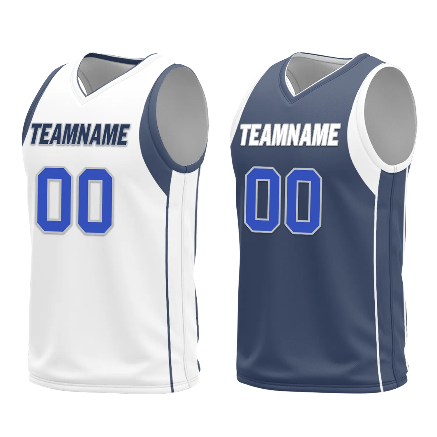 Custom White Blue Classic Style Reversible Basketball Uniform Personalized BBJR-D017054