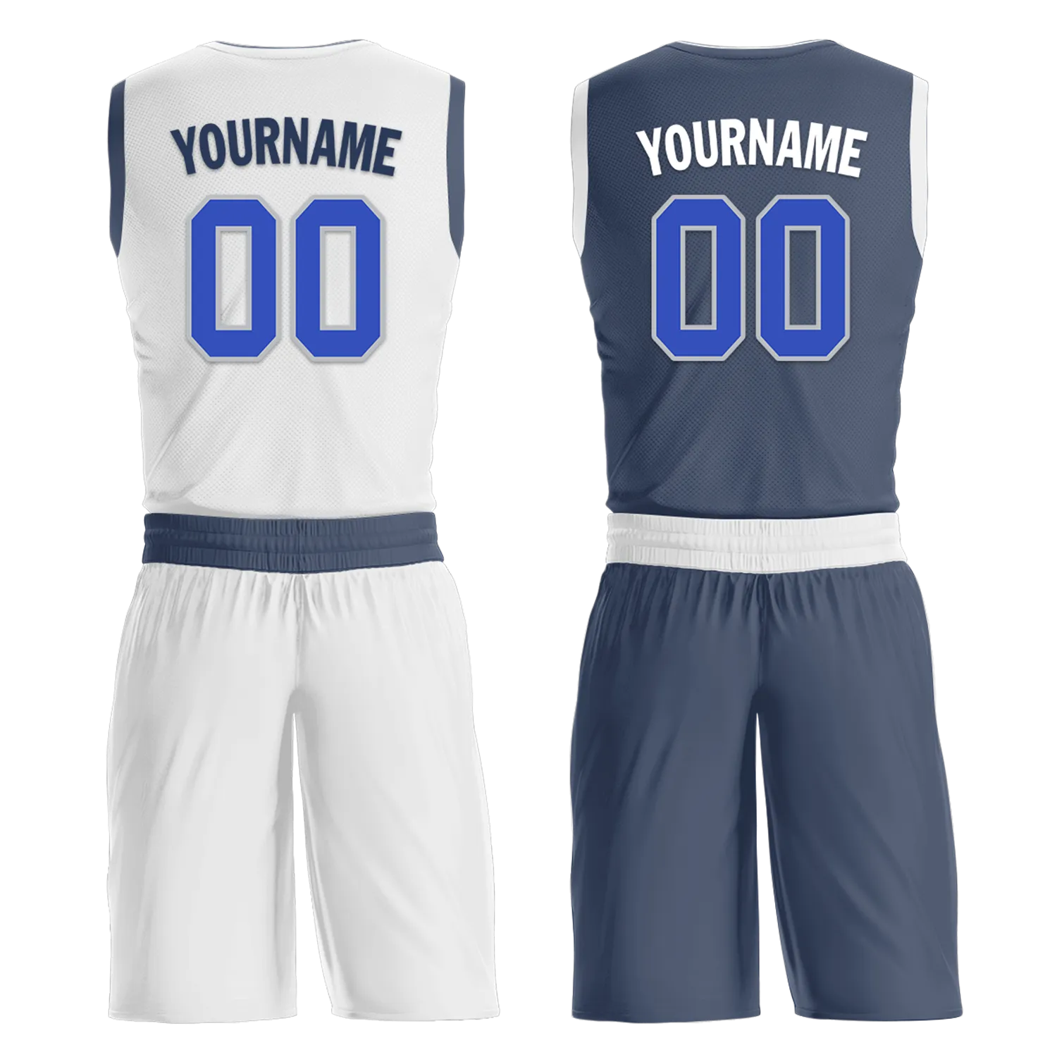 Custom White Blue Classic Style Reversible Basketball Uniform Personalized BBJR-D017054