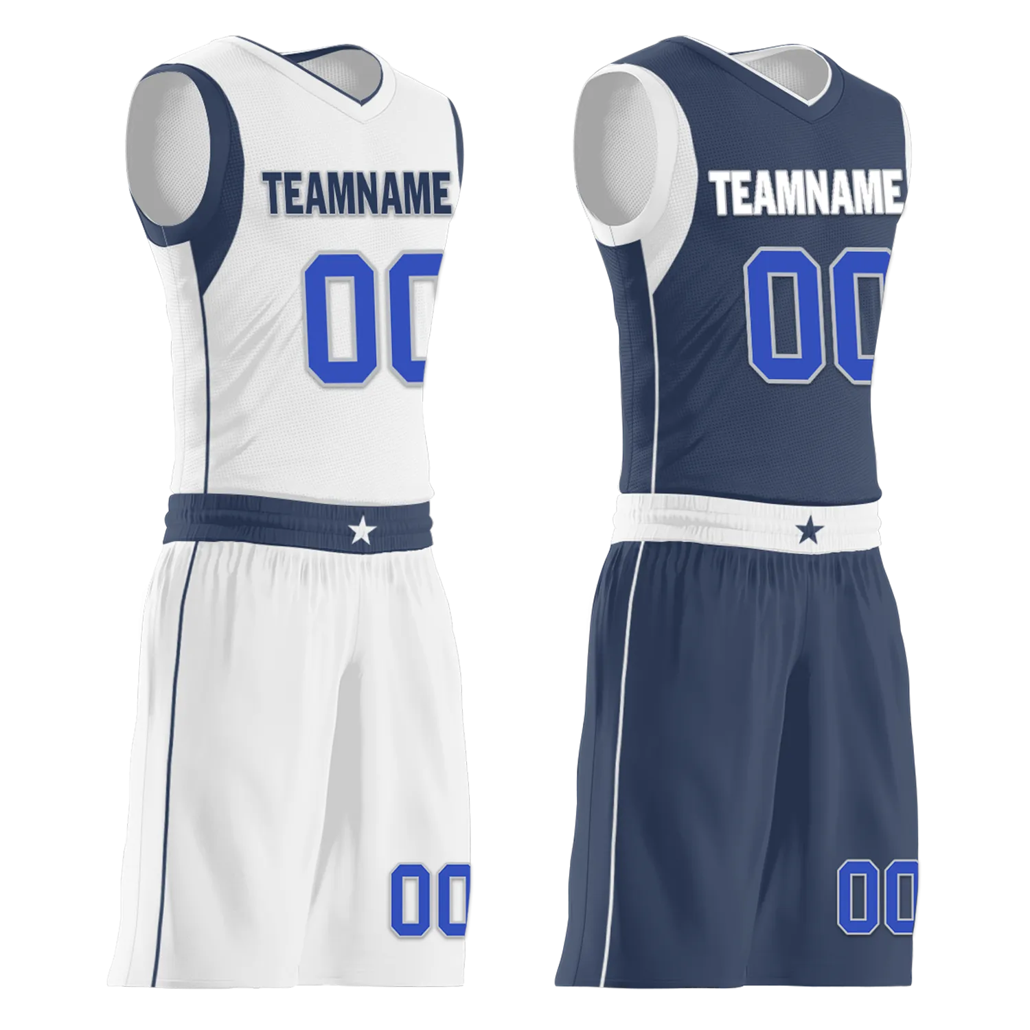 Custom White Blue Classic Style Reversible Basketball Uniform Personalized BBJR-D017054