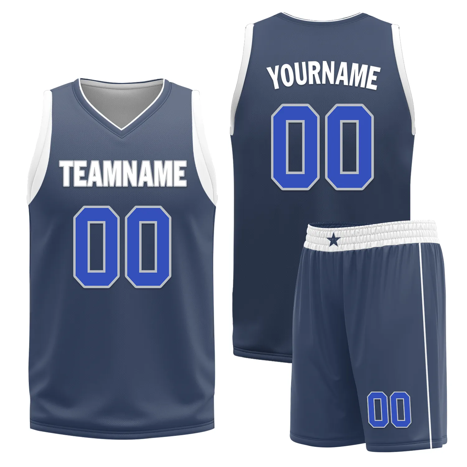 Custom White Blue Classic Style Reversible Basketball Uniform Personalized BBJR-D017054