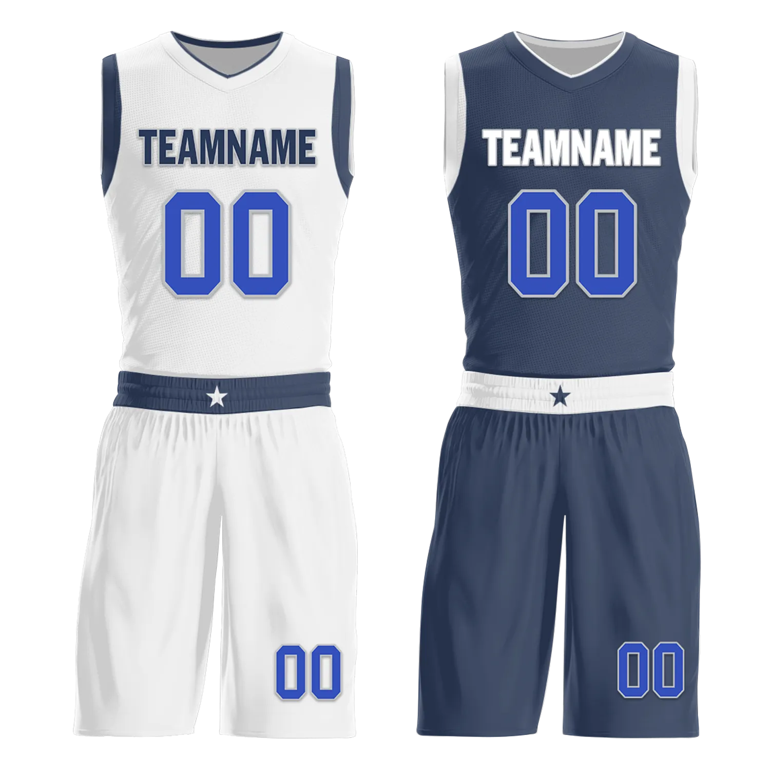 Custom White Blue Classic Style Reversible Basketball Uniform Personalized BBJR-D017054