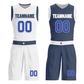 Custom White Blue Classic Style Reversible Basketball Uniform Personalized BBJR-D017054
