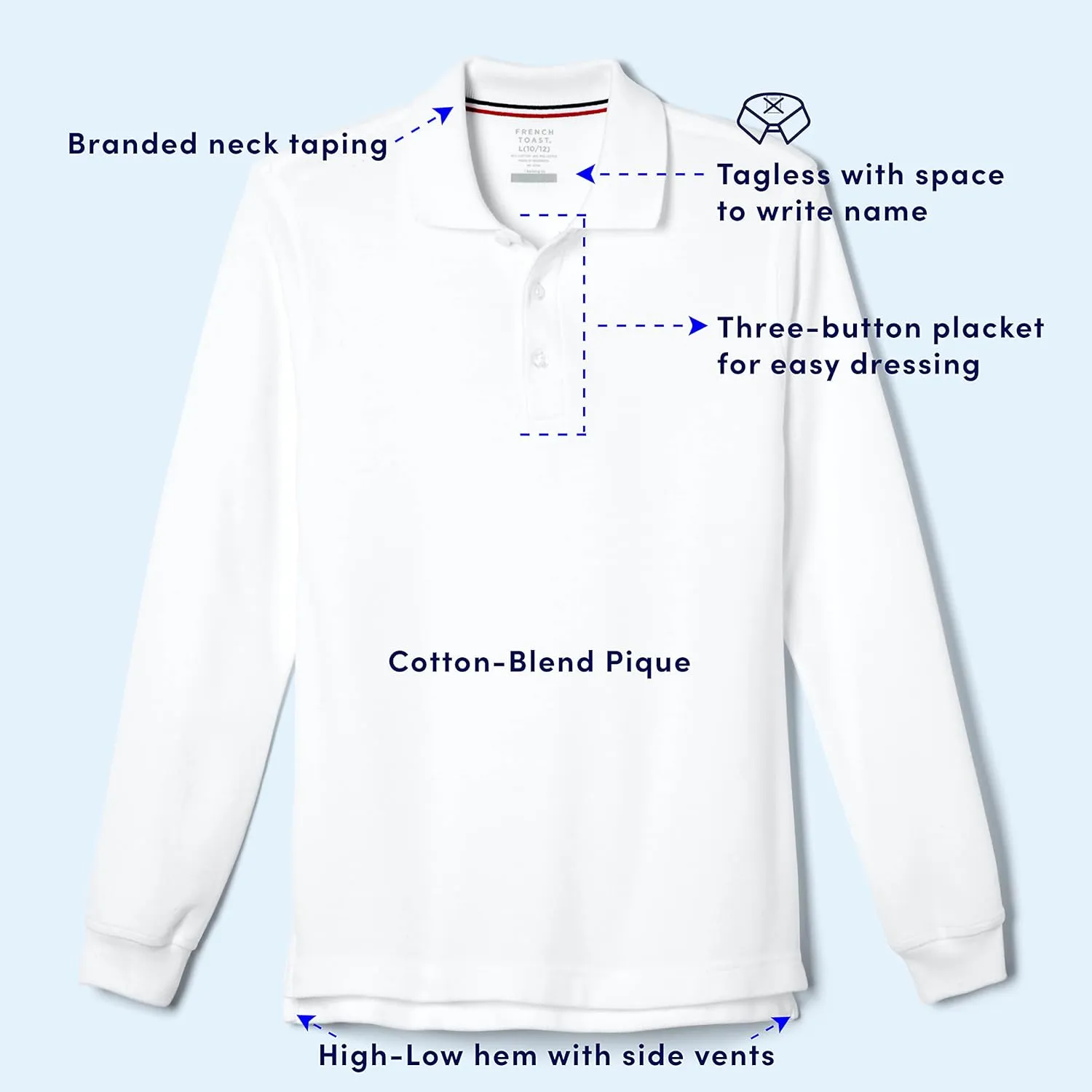 French Toast boys Pique Polo School Uniform Shirt With Long Sleeves for Boys and Girls