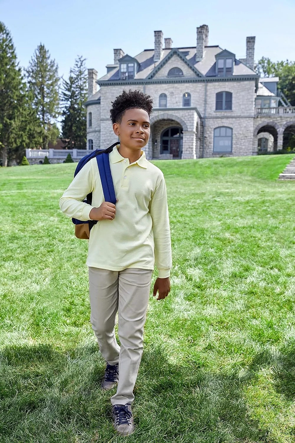 French Toast Pique Polo School Uniform Shirt with Long Sleeves for Boys and Girls