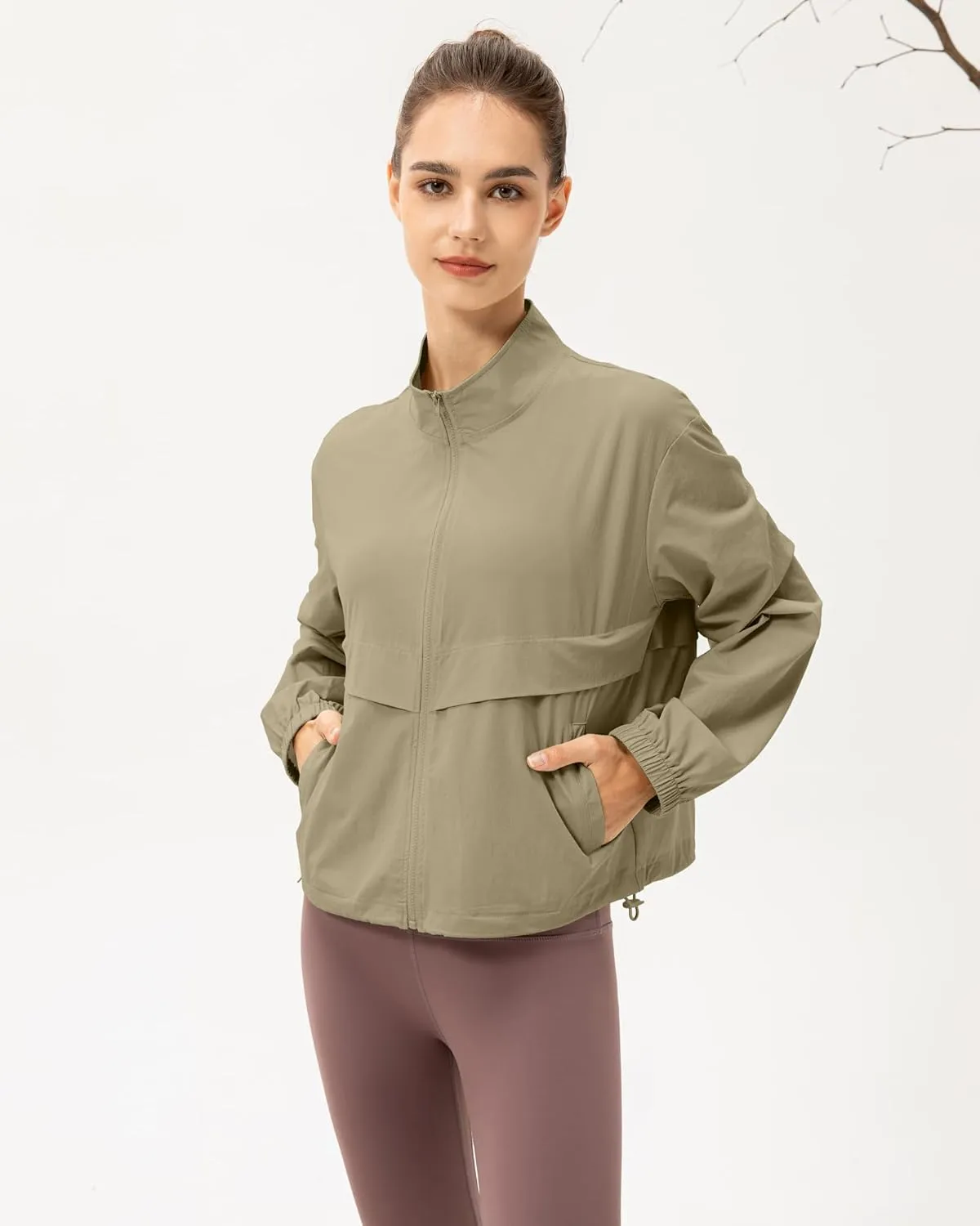 Gacaky Women's Athletic Workout Running Track Full Zip Cropped Jackets UPF 50  Sun Protection Stand Collar Gym Shirts