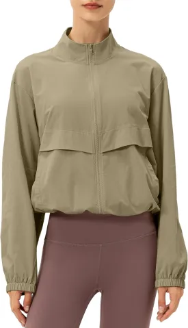 Gacaky Women's Athletic Workout Running Track Full Zip Cropped Jackets UPF 50  Sun Protection Stand Collar Gym Shirts