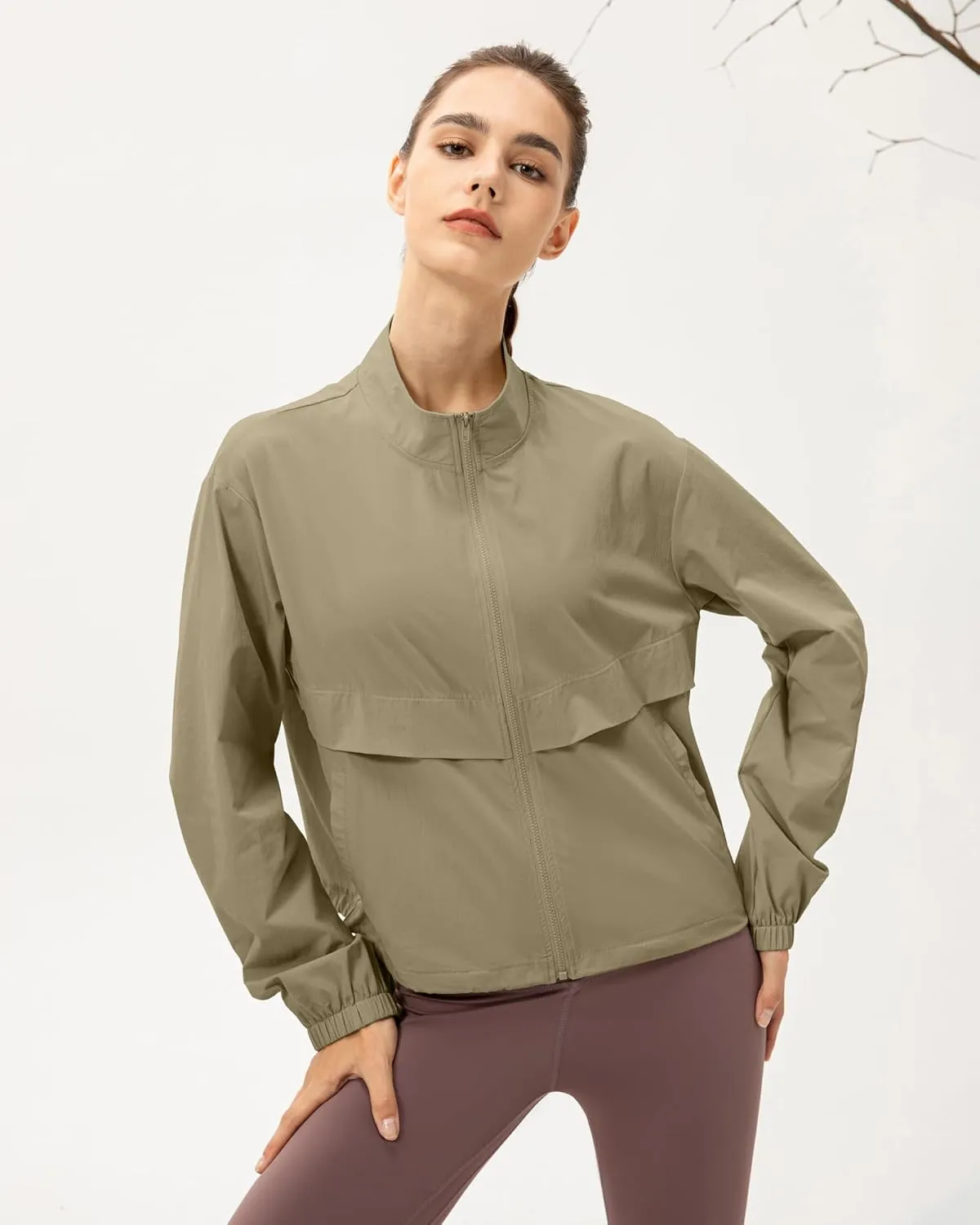 Gacaky Women's Athletic Workout Running Track Full Zip Cropped Jackets UPF 50  Sun Protection Stand Collar Gym Shirts