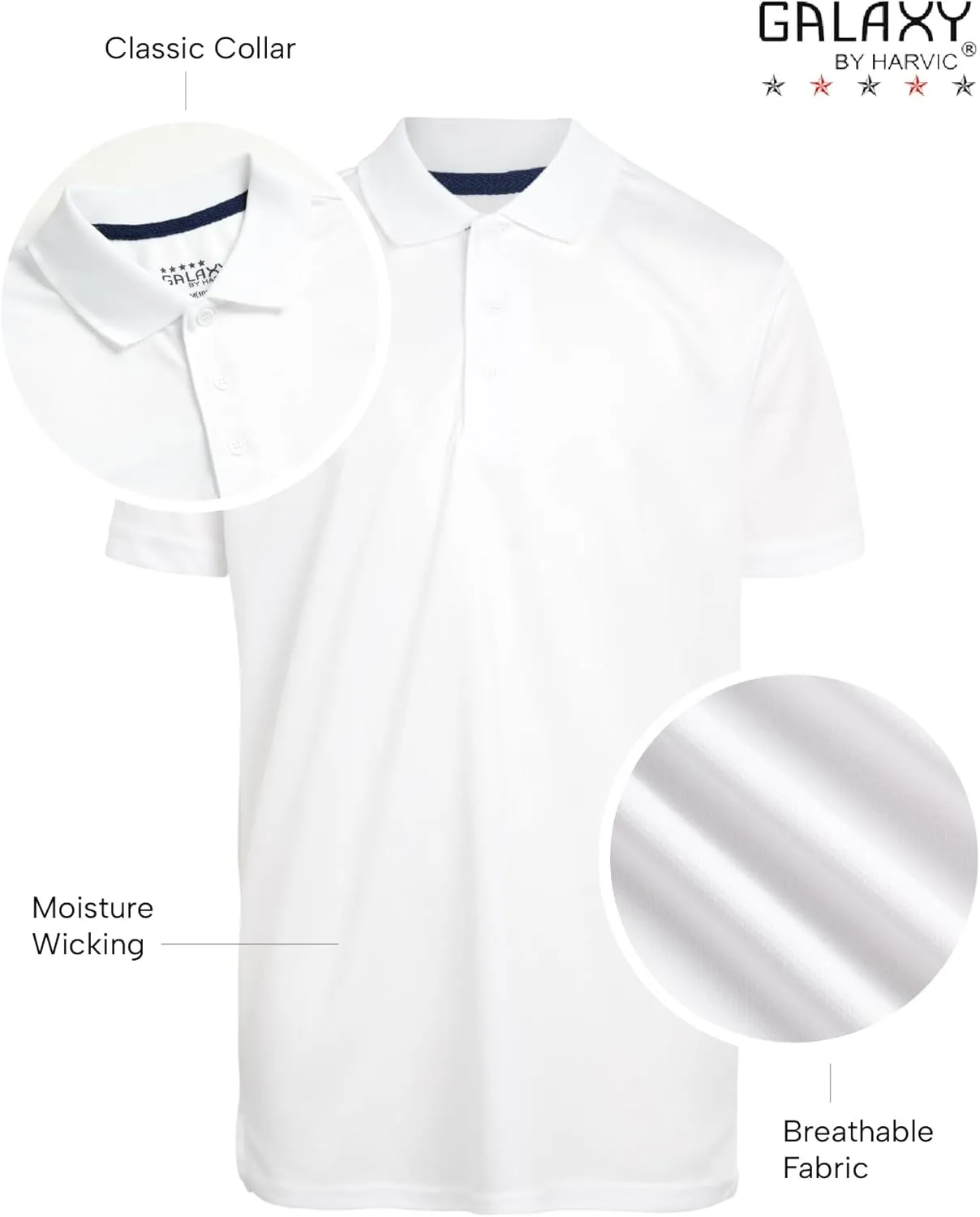 Galaxy by Harvic Boys School Uniform Shirt - 2 Pack Moisture Wicking Short Sleeve Polo T-Shirt (8-20)