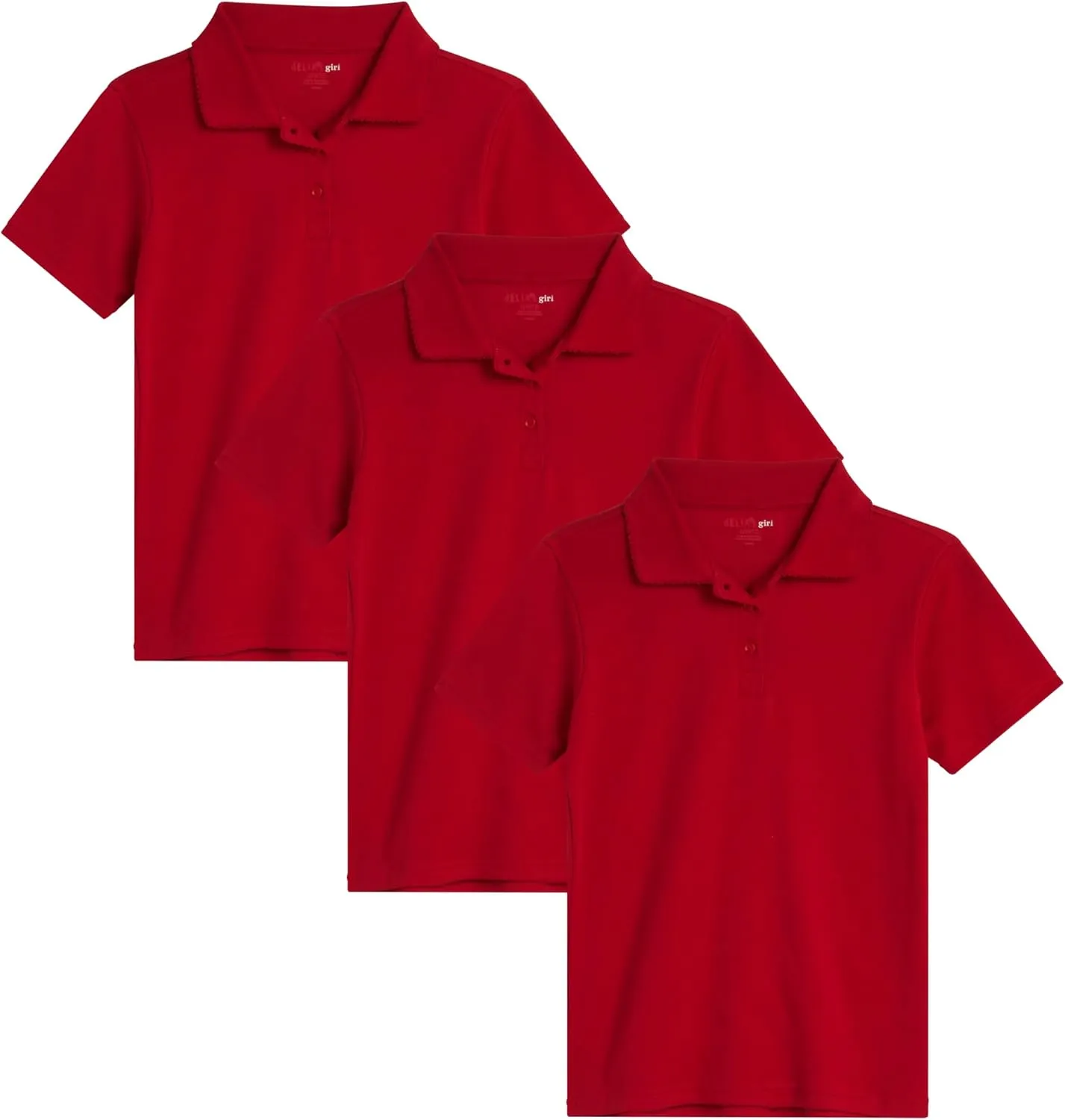 Girls' School Uniform Polo Shirt - 3 Pack Short Sleeve Picot Collar Polo - Interlock Soft Polo for Girls (4-16)