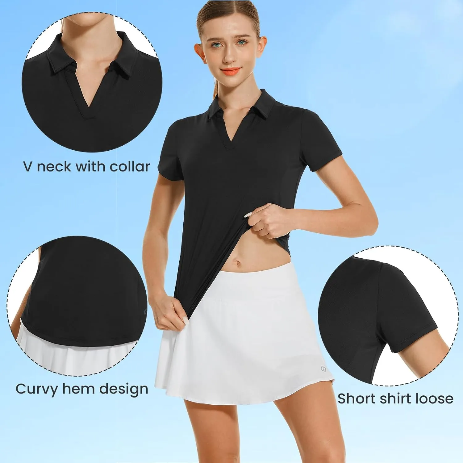 HODOSPORTS Women's Golf Polo Shirts Short Sleeve Collared V Neck Tennis Shirt Quick Dry Fit UPF 50  Golf Apparel Clothes