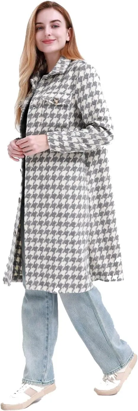 MAGICMK Women's Casual Plaid Lapel Wool Blend Winter Tartan Trench Coat With Pockets