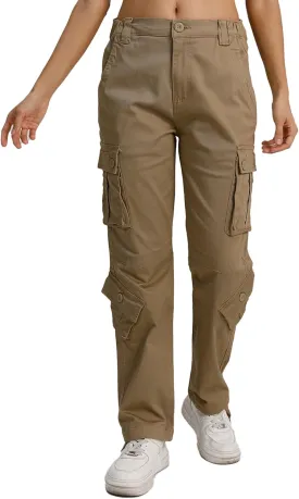 Matchstick Womens Cargo Pants with 8 Pockets Baggy Utility Work Pants for Hiking Travel Outdoor All Season Daily Wear