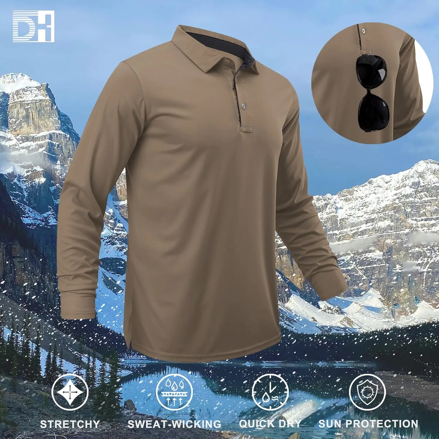 Men Polo Shirts Long Sleeve Moisture Wicking Dry Fit Performance Tactical Shirt Collared Casual Golf Tennis Shirt