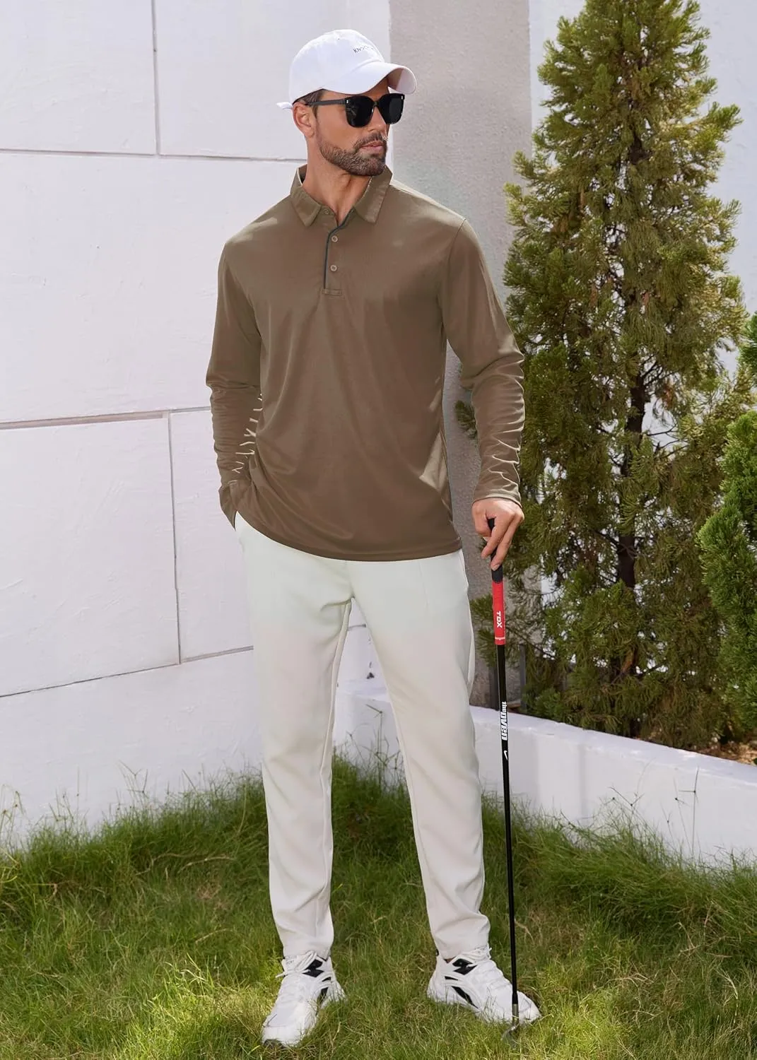Men Polo Shirts Long Sleeve Moisture Wicking Dry Fit Performance Tactical Shirt Collared Casual Golf Tennis Shirt