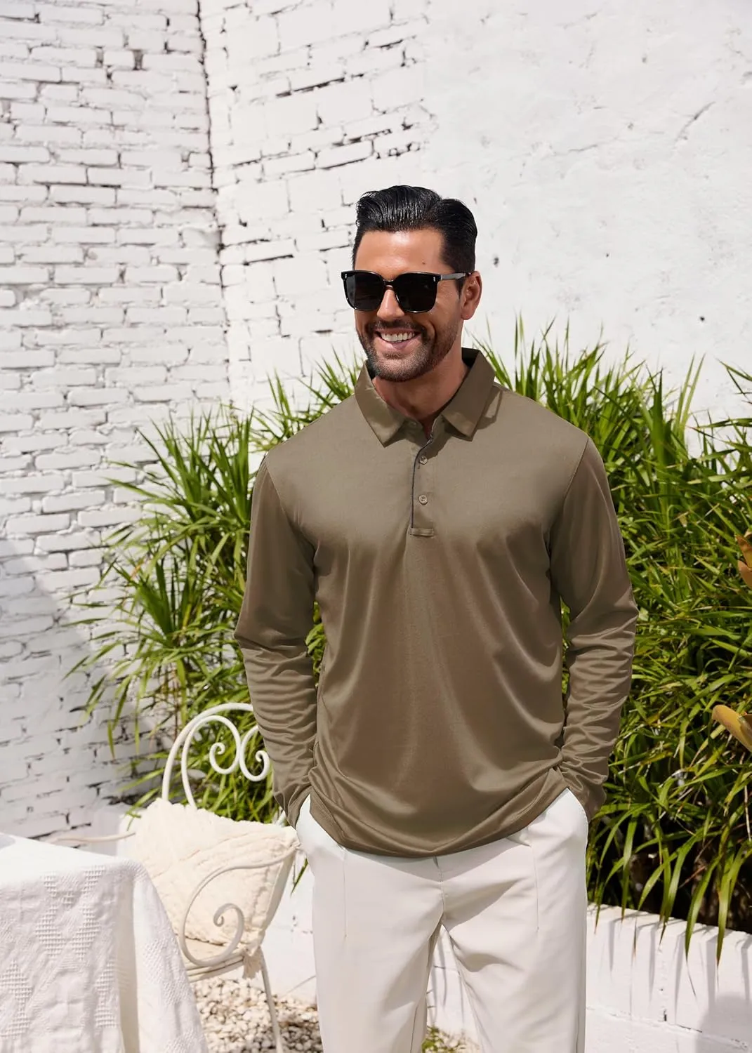 Men Polo Shirts Long Sleeve Moisture Wicking Dry Fit Performance Tactical Shirt Collared Casual Golf Tennis Shirt