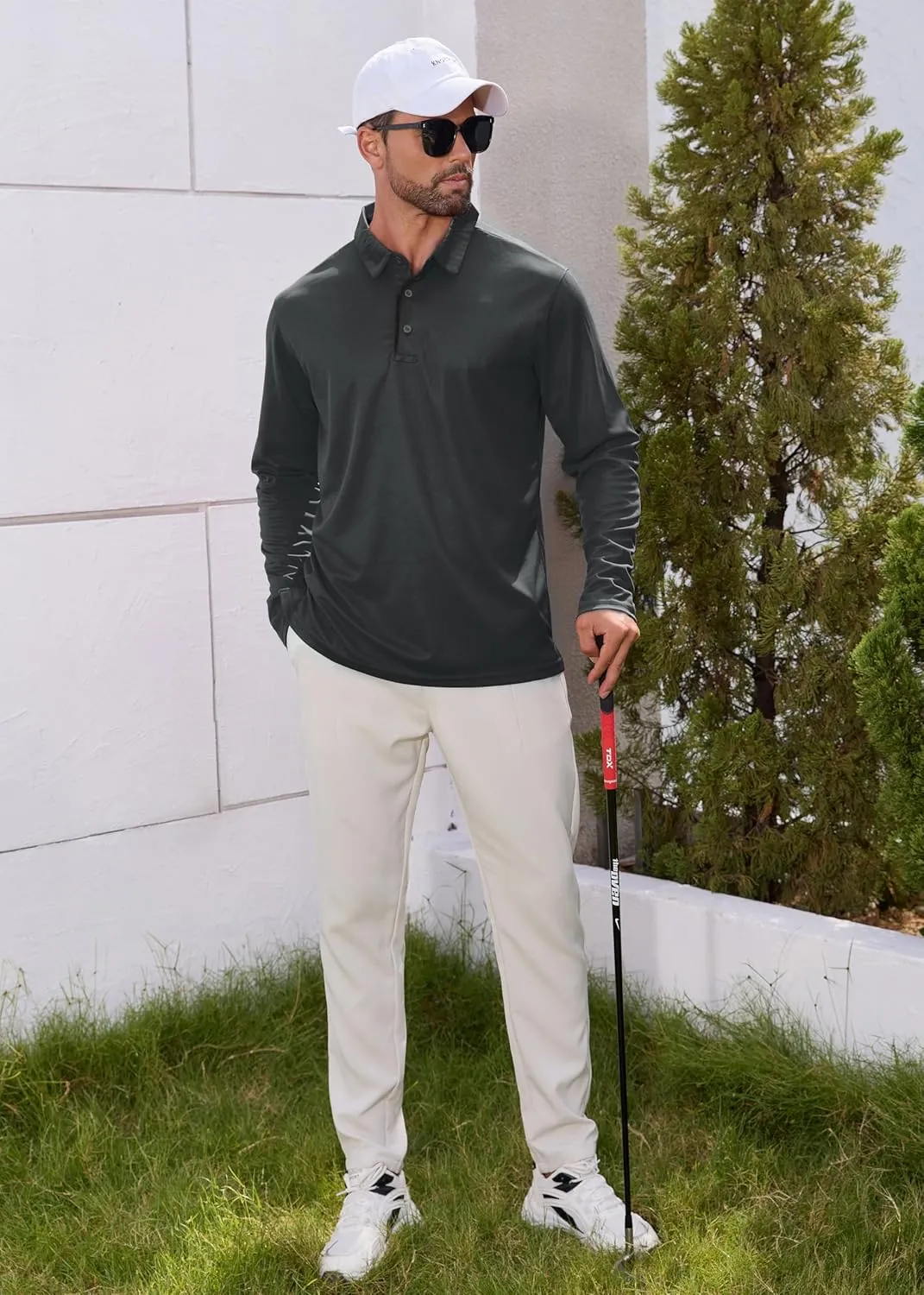 Men Polo Shirts Long Sleeve Moisture Wicking Dry Fit Performance Tactical Shirt Collared Casual Golf Tennis Shirt