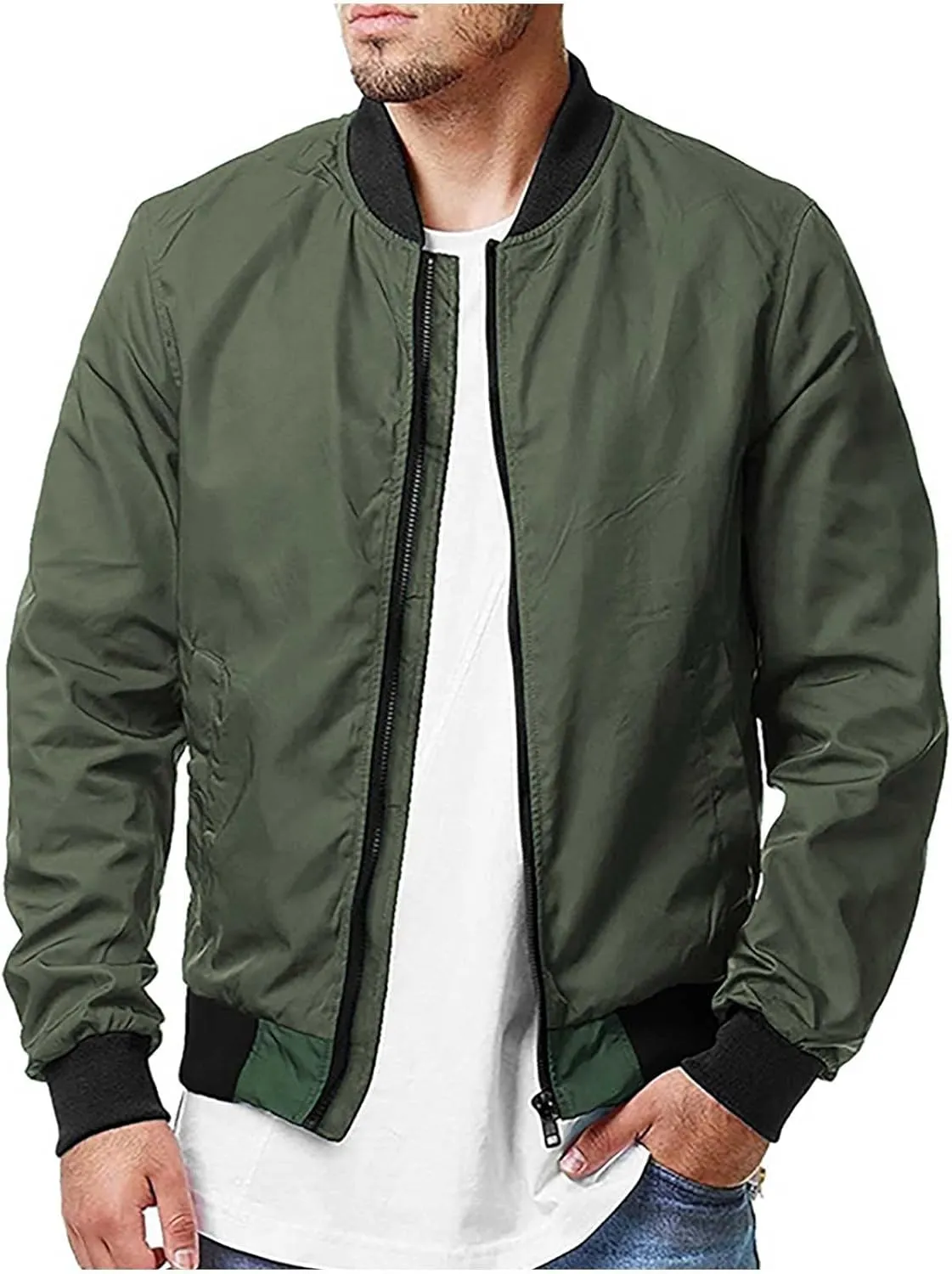 Mens Bomber Jacket Lightweight Zip Up Workout Varsity Jacket Casual Spring Fall Windbreaker Light Jacket