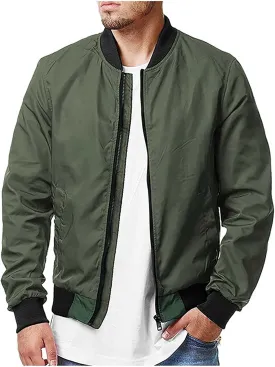 Mens Bomber Jacket Lightweight Zip Up Workout Varsity Jacket Casual Spring Fall Windbreaker Light Jacket