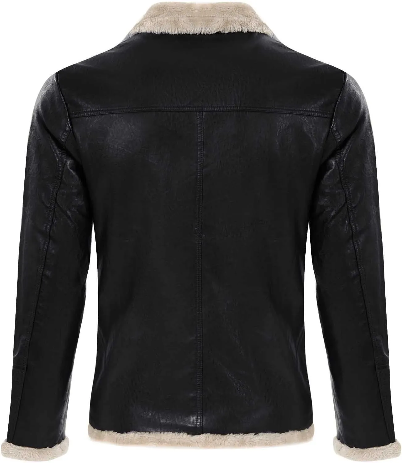 Mens Leather Jacket Fleece Lined Motorcycle Jacket Button Down Faux Leather Jacket Notch Lapel Coat Warm Winter Jacket