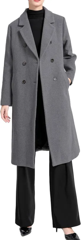 Minibee Women's Wool Trench Coats Warm Winter Pea Coat Double Breasted Mid-Long Overcoat Lapel Jackets