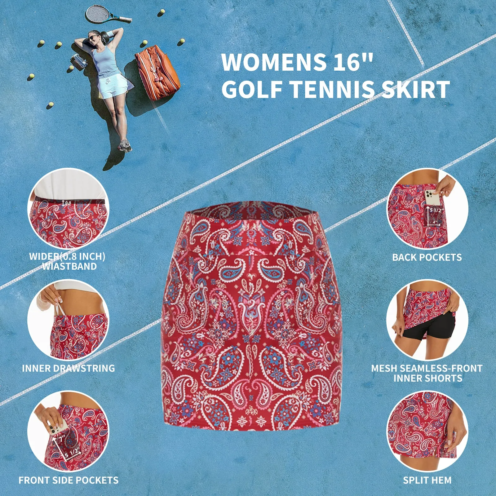MOTEEPI 16" Golf Skort for Women Tennis Skirt