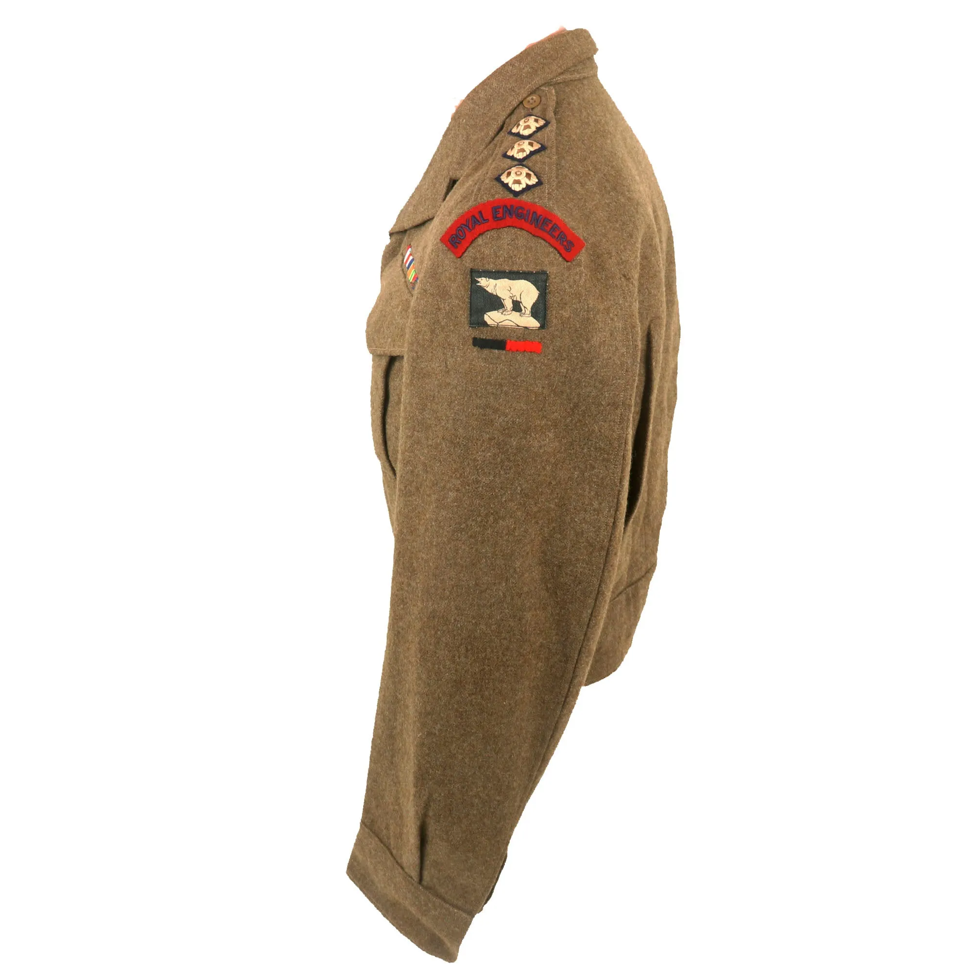 Original British WWII 49th West Riding Division Royal Engineers Captain’s Battledress Uniform with Ribbon Bar