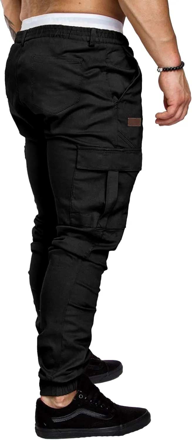PLEPAN Men's Casual Cargo Pants Joggers Hiking Sweatpants Stretch Elastic Waist Work Pants with 6 Pockets
