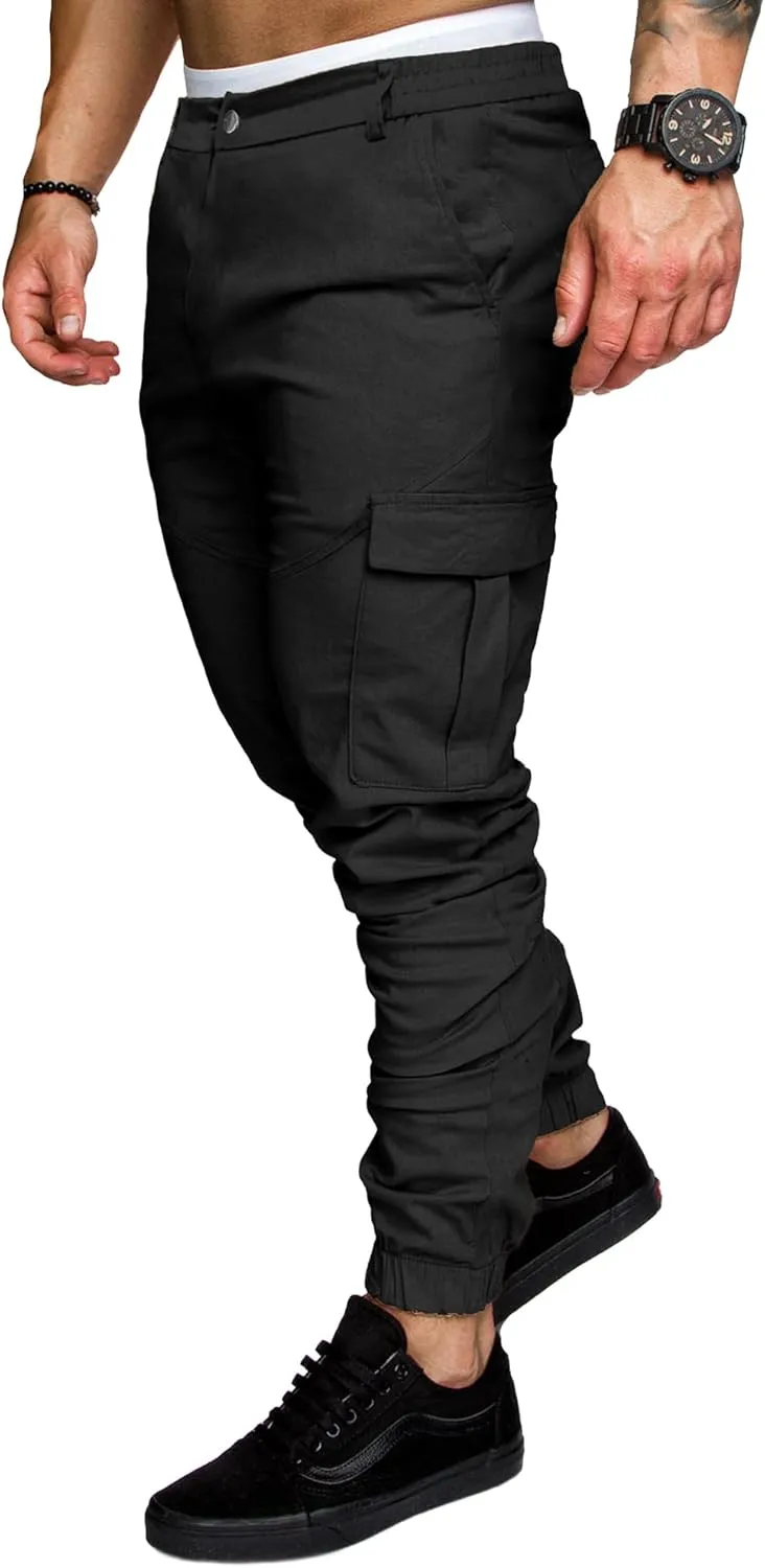PLEPAN Men's Casual Cargo Pants Joggers Hiking Sweatpants Stretch Elastic Waist Work Pants with 6 Pockets
