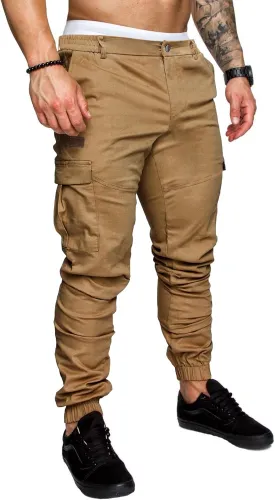 PLEPAN Men's Casual Cargo Pants Joggers Hiking Sweatpants Stretch Elastic Waist Work Pants with 6 Pockets